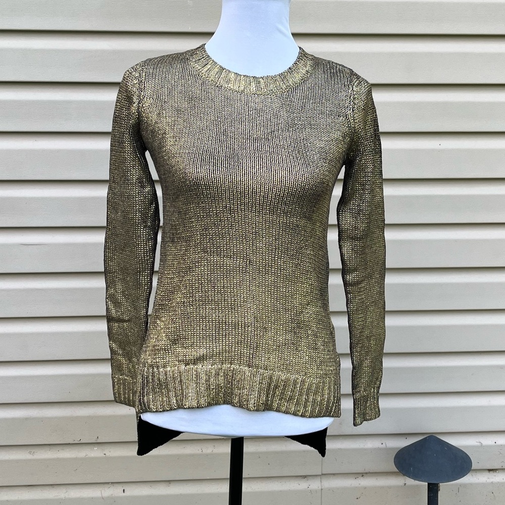 New G By Guess Gold black Hi-Low Crewneck Sweater